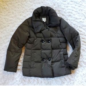 Lands End Large 14 Girls Dark Green/Brown Puffer Jacket Coat Winter Ski